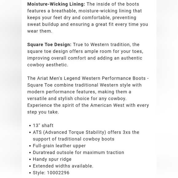 Ariat Men's Legend Western Performance Boots - Square Sz. 11.5 Custom Branded - Picture 15 of 15